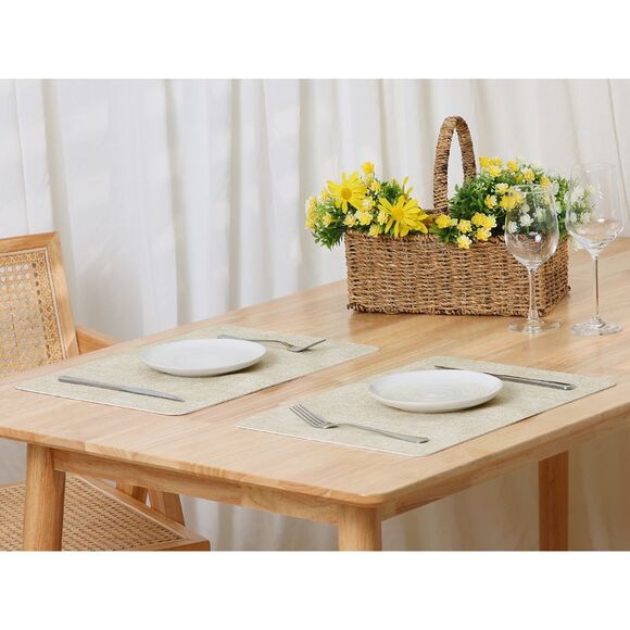 6 Set Heat Resistant Waterproof Dining PU Place Mats 17x12 inch Beige - Picture 6 of 6